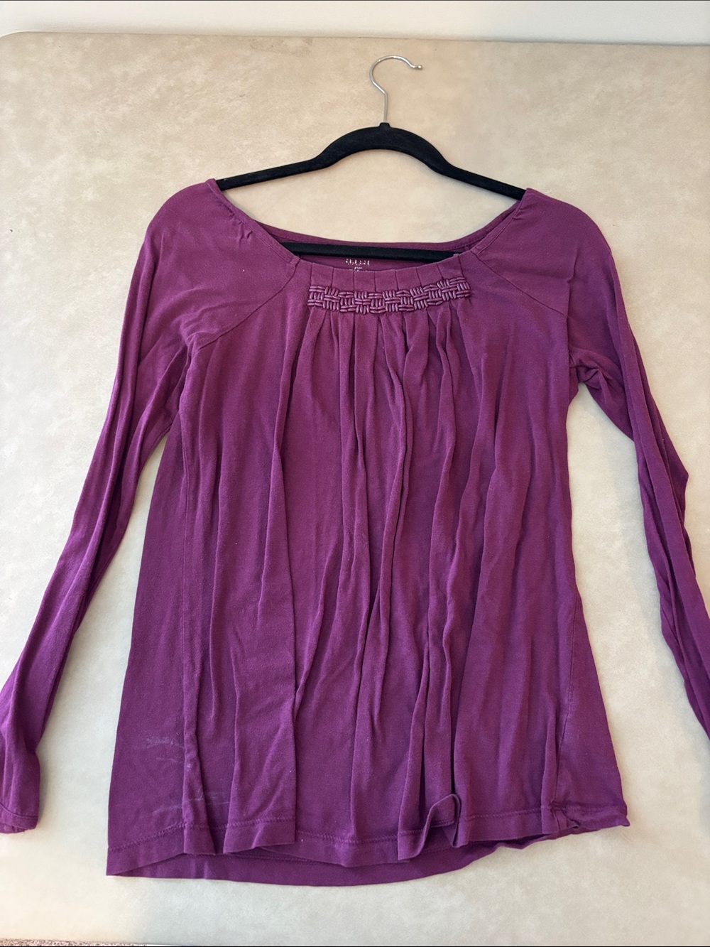 Apt. 9 Plum Long-Sleeve Pleated Scoop Neck Top